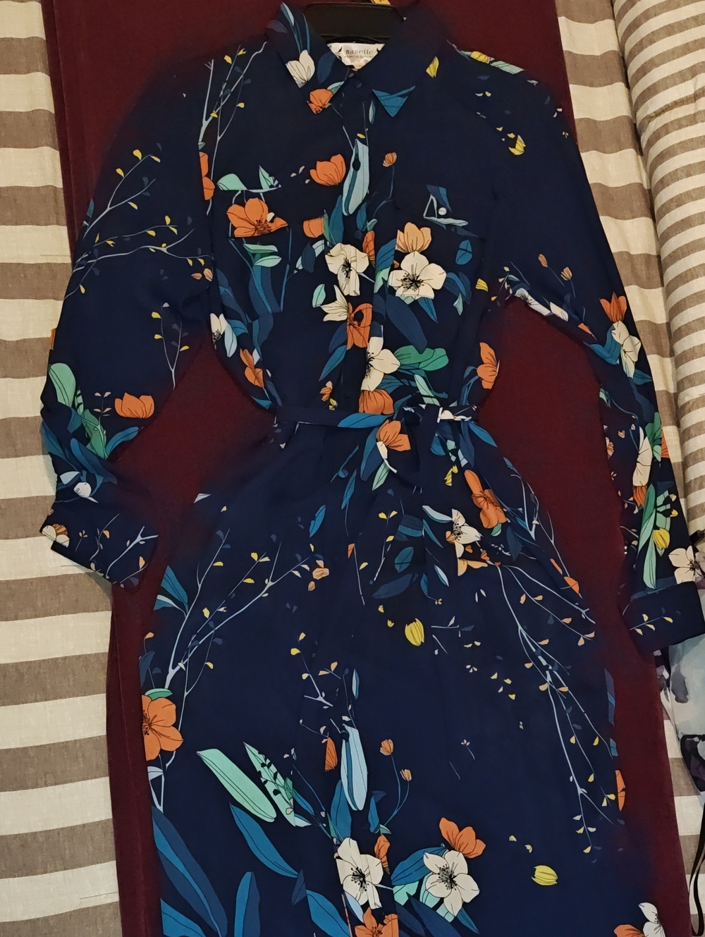 Nanette Lepore Navy Floral Long-Sleeve Shirt Dress